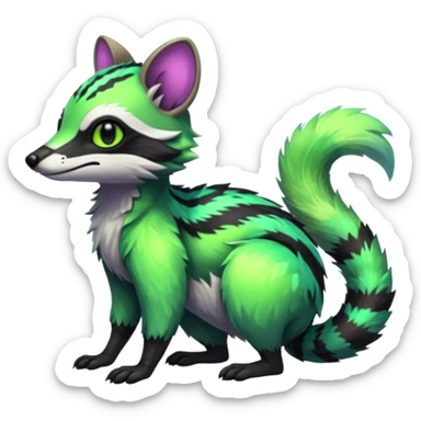 Iridescent Neon Green Civet-Numbat-Sergal-fusion-hybrid-animal-creature, full body sticker