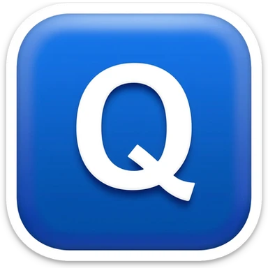 "3D premium,3D rounded-square icon in strong bleu with a beveled edge, bold serif white letter 'Q'centered, strong specular highlights, inner glow, 1024x1024, png" sticker