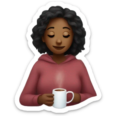 girl in bed by her window while it’s snowing outside drinking hot chocolate  sticker