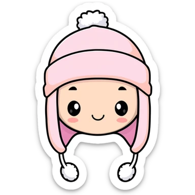 cute fluffy pastel pink winter hat with earflaps, super soft and plush sticker