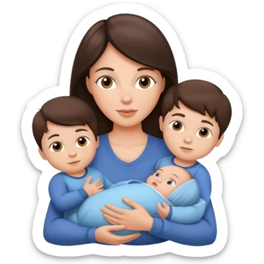 Beautiful fit Brunette Mom holding a baby and two sons, realistic  sticker