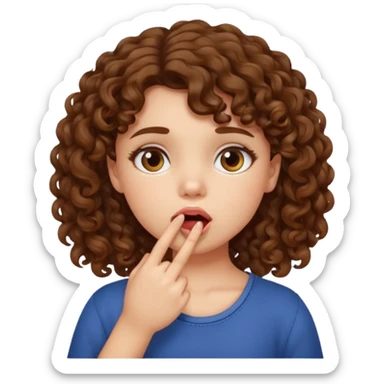 girl with curly brown hair who puts her finger in her mouth sticker