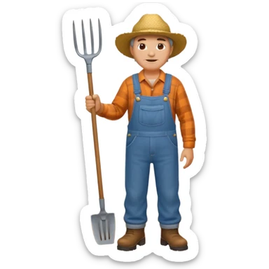 Farmer with Straw Hat
A middle-aged farmer wearing overalls and boots, holding a pitchfork or a bundle of hay. sticker