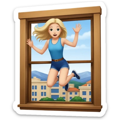 woman jumping out window sticker