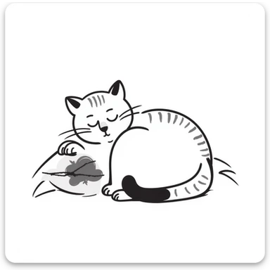 A sleepy cat curled up in a ball sticker