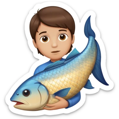 Boy brunette head on a fish lower body sticker