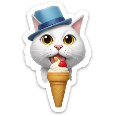 cat wearing hat and eat ice cream sticker