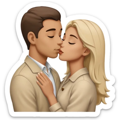 A man in pale beige clothes and a woman in pale beige clothes are kissing sticker