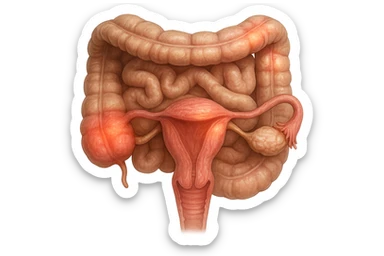 utero umano anatomico iperrealistico e intestino umano anatomico iperrealistico hanno in comune il dolore e l'infiammazione, rendi bene il collegamento tra i due organi doloranti sticker