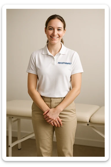 full body physiotherapist in professional attire, friendly pose, neutral environment sticker