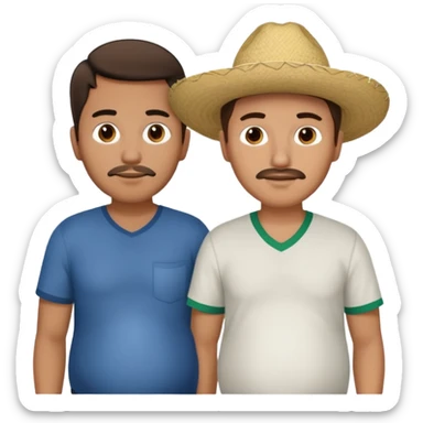two men standing besides each other. 1 man is white, and the other man is mexican and pregnant. sticker