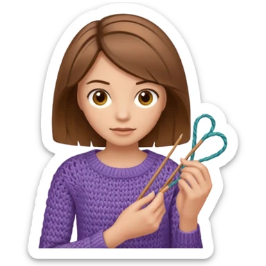 Woman with brown bobbed  hair and highlights light brown eyes no glasses  tangled Knitting emoji sticker