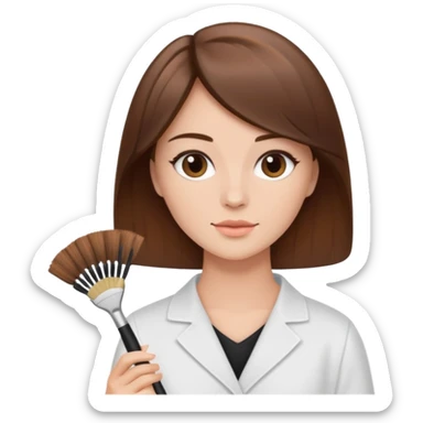 Brown haired aesthetician, holding fan brush sticker