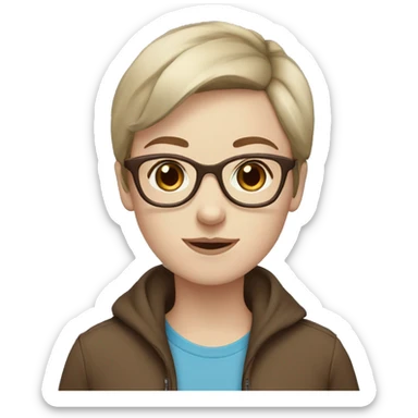 Pale girl with blue eyes, brown framed glasses and brown short hair  sticker