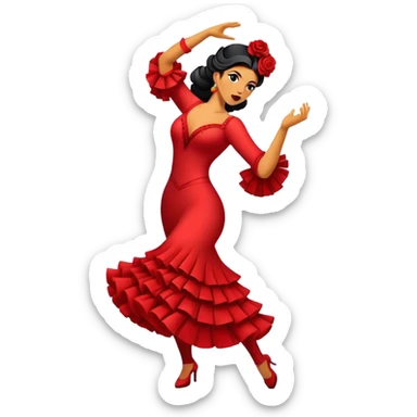 Cinematic Realistic Flamenco Dance Emoji, depicted as a passionate expressive flamenco performance with dramatic costumes and dynamic fiery movements, rendered with vibrant textures and bold energetic lighting that captures its intense rhythm. sticker