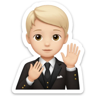 a child saying 'please' with a gentle gesture, etiquette theme sticker