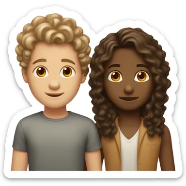 Brown girl with straight hair and white boy with curly brown hair  sticker