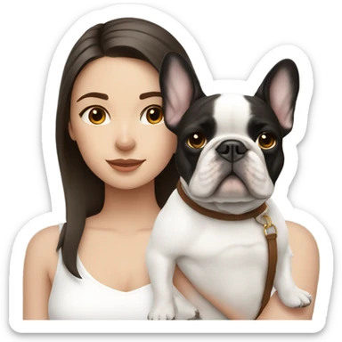 Brunette girl and a white french bulldog sticker