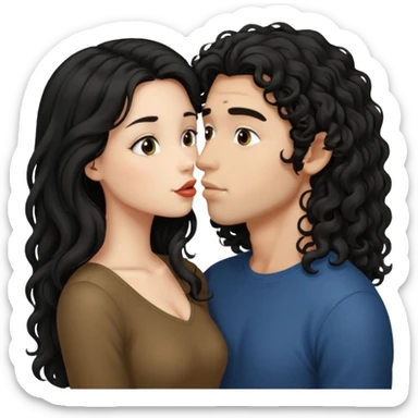 Beautiful girl have straight long hair kissing with guy that have curly brown hair  sticker