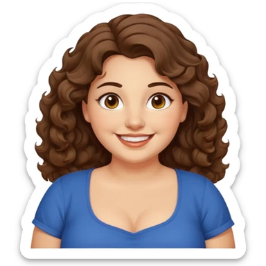 30 yr old italian woman, chubby, brown wavy hair, big brown eyes, huge smile, fancy dress, no bangs, t shirt sticker