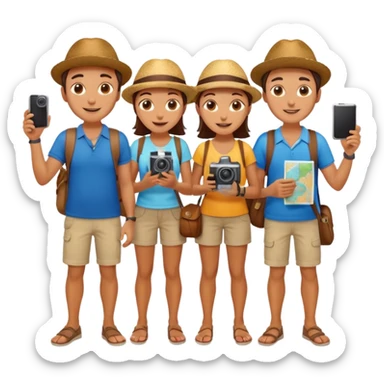 group of Italian tourists, casual clothing, holding cameras and maps, cheerful expressions sticker