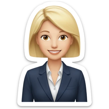 blonde female CEO in her thirties, smiling, professional attire sticker