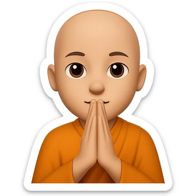Combine the face of a monk and praying hands into one emoji, with the monk's face and hands folded in front, in the style of emoji style. Remove the background. sticker