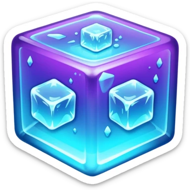 glowing ice cube, neon cyan highlights, purple neon accents. sticker