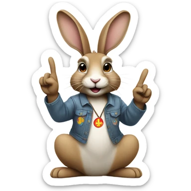Hippie European Rabbit giving the peace sign sticker