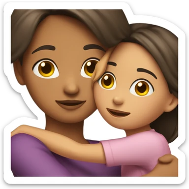 brunette girl hugs brunette mom sticker