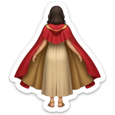 fullbody backview of Mary Magdalene, dark hair, light tan dress, cape, sandals sticker