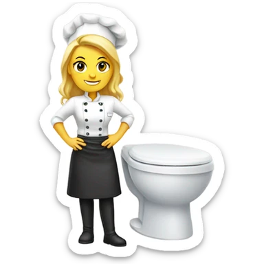 Blonde female chef next to toilet  sticker