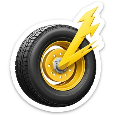 A front semi steer tire that is flat getting stuck by a lightning bolt sticker