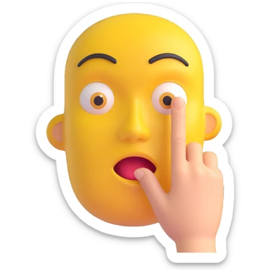 3D emoji of a yellow face with closed mouth and finger in front, 'shh' expression sticker