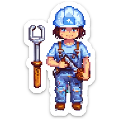 construction worker with helmet and tool pixel art sticker