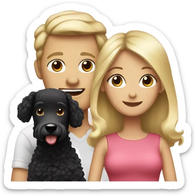 Blond mum, dad with dark hair and blond daughter with black poodle sticker