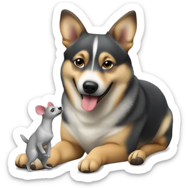 A Swedish Vallhund eat a mouse sticker