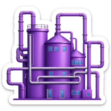 Minimalistic factory building in purple and violet tones, with pipes, sticker