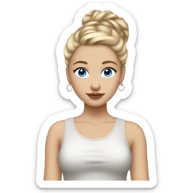 blonde girl with blue eyes, silver hoops, messy bun, clean girl, stockholm aesthetic inspired sticker