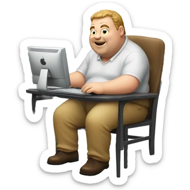a really fat guy on his pc sticker