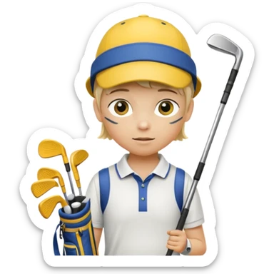 young child beginner golfer yellow default skin. with golf bags on their backs  sticker