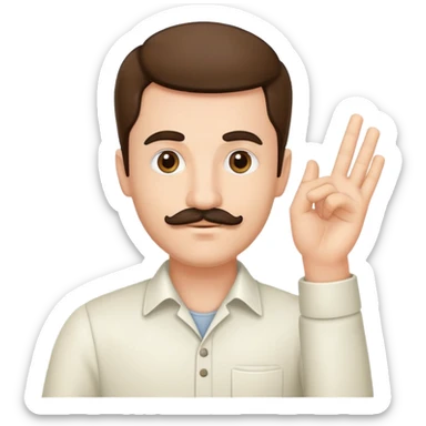 man with small mustache raising his hand sticker