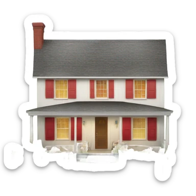 One story cottage with red shutters and a porch sticker