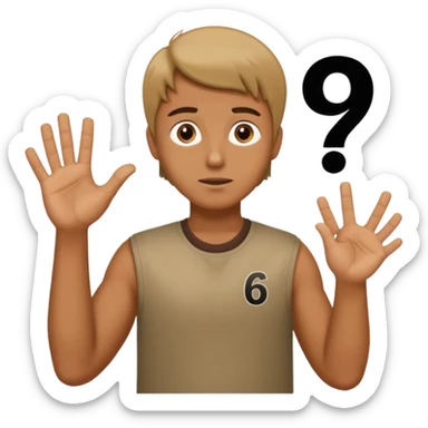 A guy shrugging with 6 on his left hand and a 7 on his right hand sticker