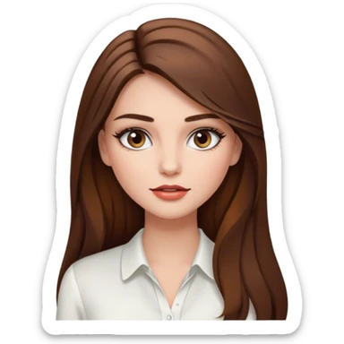 stylish girl, long brown hair, white blouse, long lashes, beautiful sticker