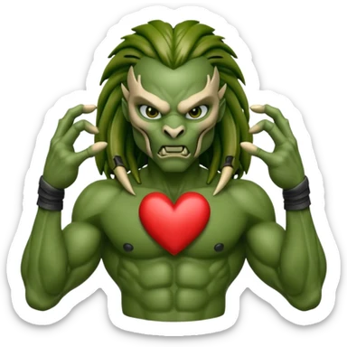 predator from the movie predator making heart sign with hands sticker
