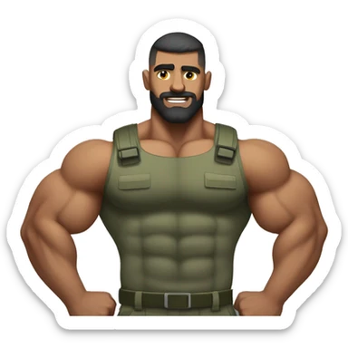 Bodybuilder hairy biceps with military haircut  sticker