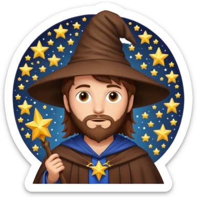Brown haired wizard with stars around him sticker