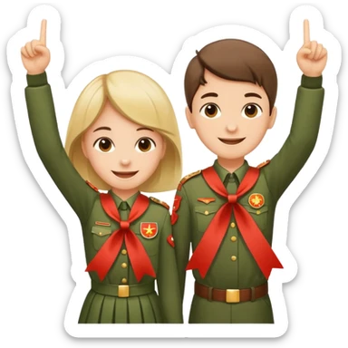 Happy Victory day। A banner is standing with a boy on one side and a girl on the other. sticker