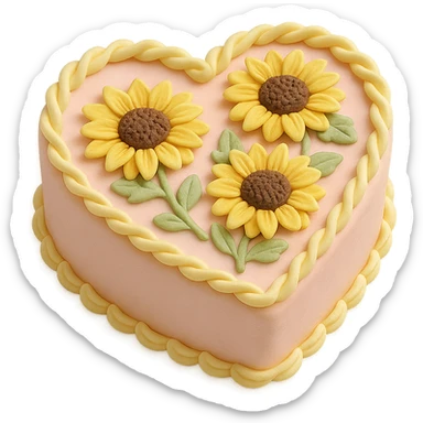 heart-shaped fondant cake with piped sunflowers sticker